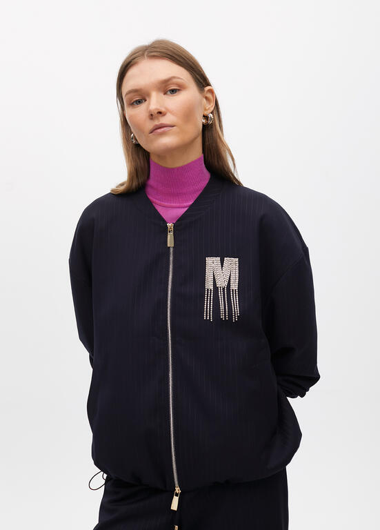 LOLA CASADEMUNT NAVY PIN STRIPE BOMBER JACKET 2502005 225