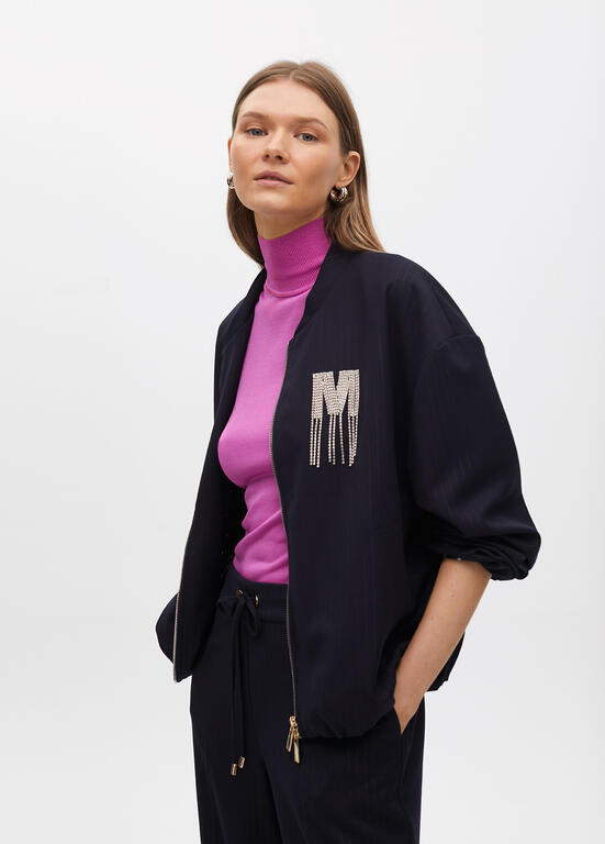 LOLA CASADEMUNT NAVY PIN STRIPE BOMBER JACKET 2502005 225