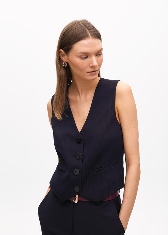LOLA CASADEMUNT NAVY PINSTRIPE WAIST COAT 2502008 225