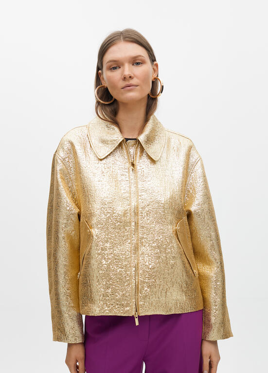 LOLA CASADEMUNT GOLD LONG ZIP BOMBER JACKET 2502012 225