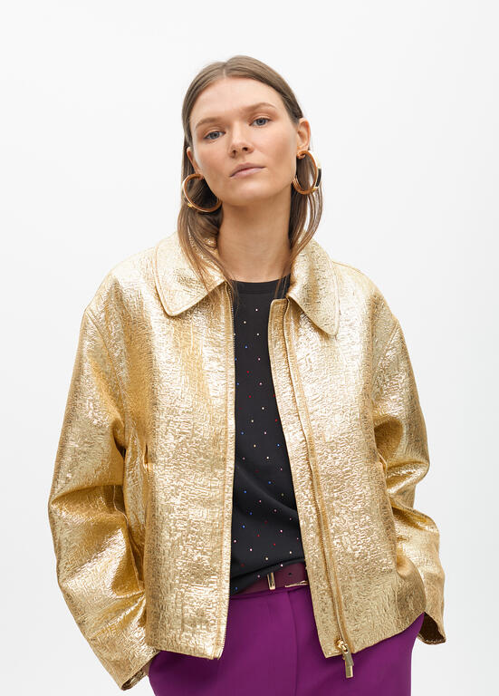 LOLA CASADEMUNT GOLD LONG ZIP BOMBER JACKET 2502012 225