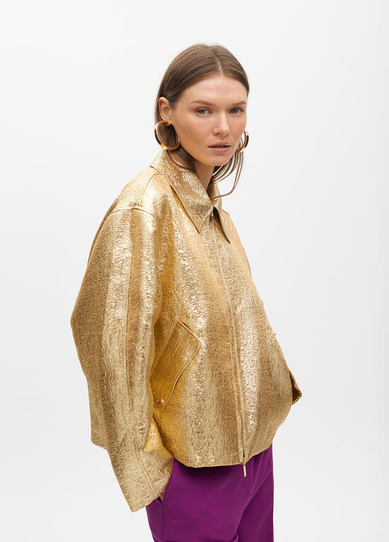 LOLA CASADEMUNT GOLD LONG ZIP BOMBER JACKET 2502012 225