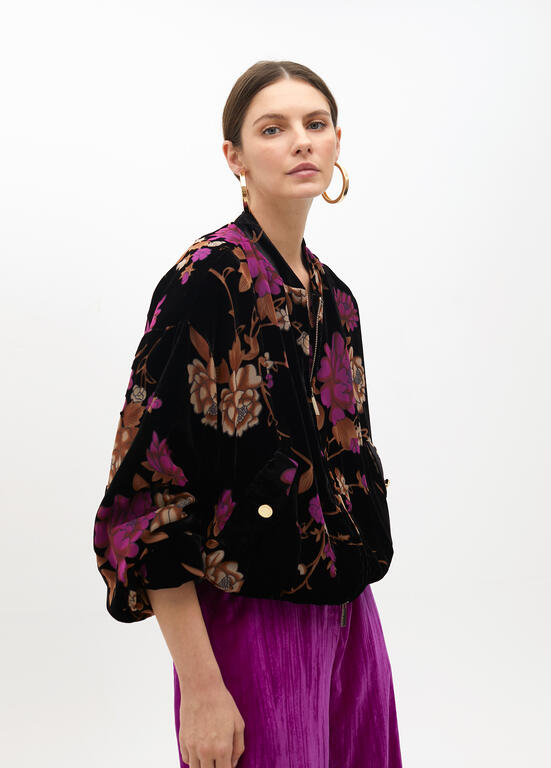 LOLA CASADEMUNT BLACK PRINT VELVET JACKET 2502016 225