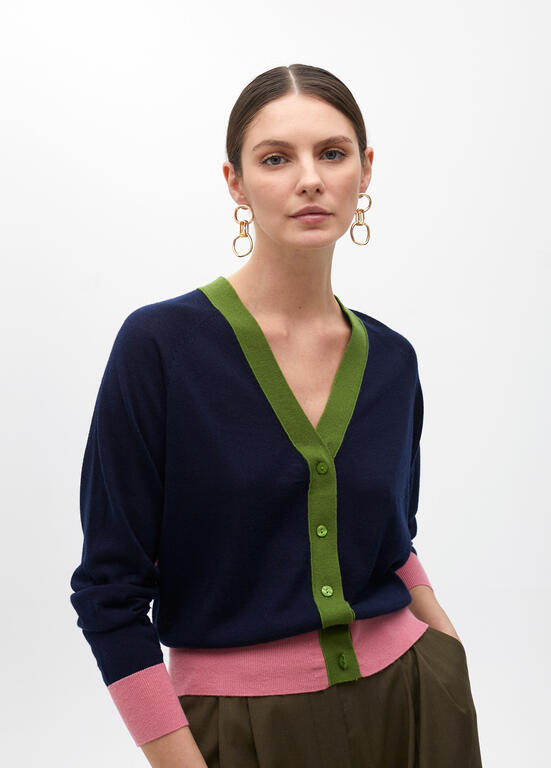 LOLA CASADEMUNT NAVY CONTRAST TRIM CARDIGAN  2511008 225