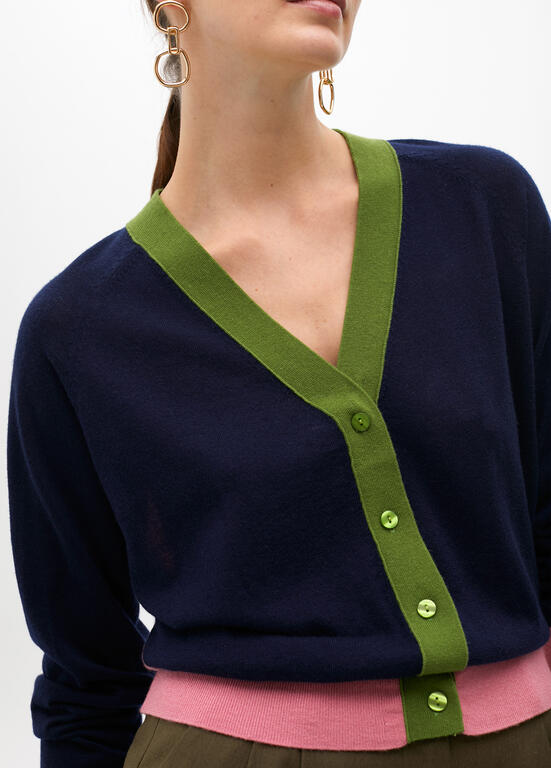 LOLA CASADEMUNT NAVY CONTRAST TRIM CARDIGAN  2511008 225