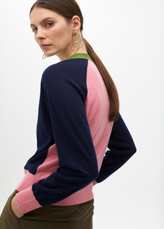 LOLA CASADEMUNT NAVY CONTRAST TRIM CARDIGAN  2511008 225