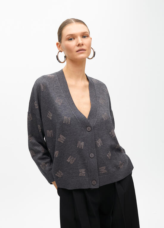 LOLA CASADEMUNT GREY LOGO CARDIGAN 2511010 225