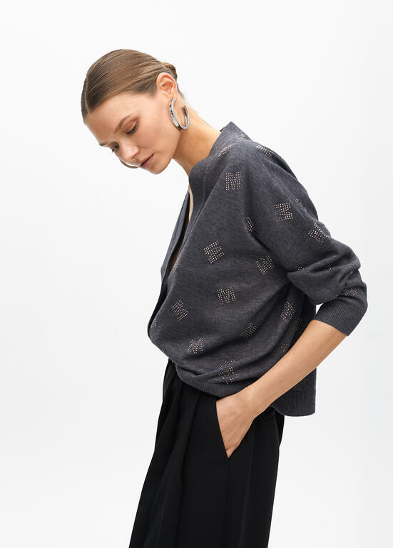 LOLA CASADEMUNT GREY LOGO CARDIGAN 2511010 225