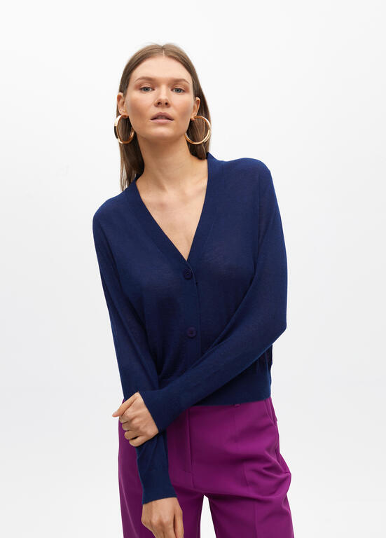LOLA CASADEMUNT NAVY PRINT BACK CARDIGAN 2511016 225