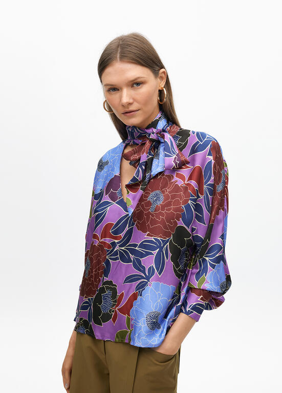 LOLA CASADEMUNT PINK PRINT BOW BLOUSE 2515003 225