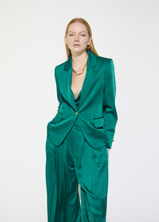 LOLA CASADEMUNT MAITE GREEN SATIN BLAZER MF2602012 226