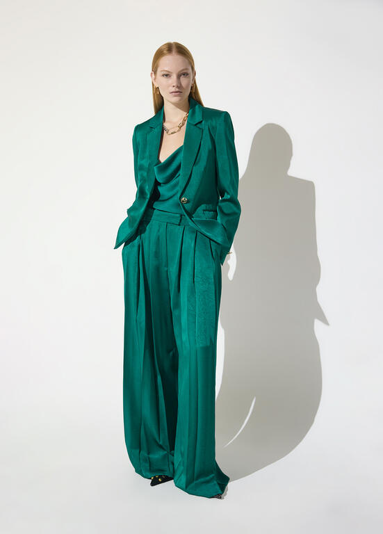 LOLA CASADEMUNT MAITE GREEN SATIN BLAZER MF2602012 226