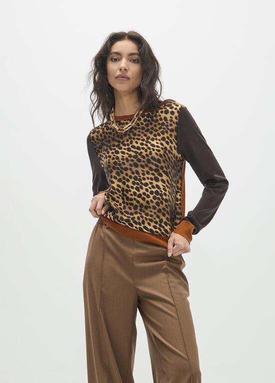 LOLA CASADEMUNT MAITE BROWN SATIN ANIMAL KNIT MF2611012 226