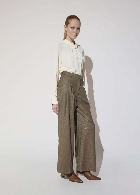 LOLA CASADEMUNT MAITE BROWN WIDE LEG TROUSERS MF2614018 226