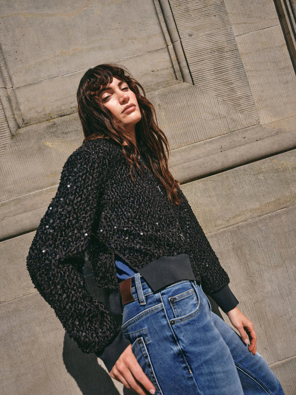 mos mosh black sequin bomber jacket stocked at macbees ireland 