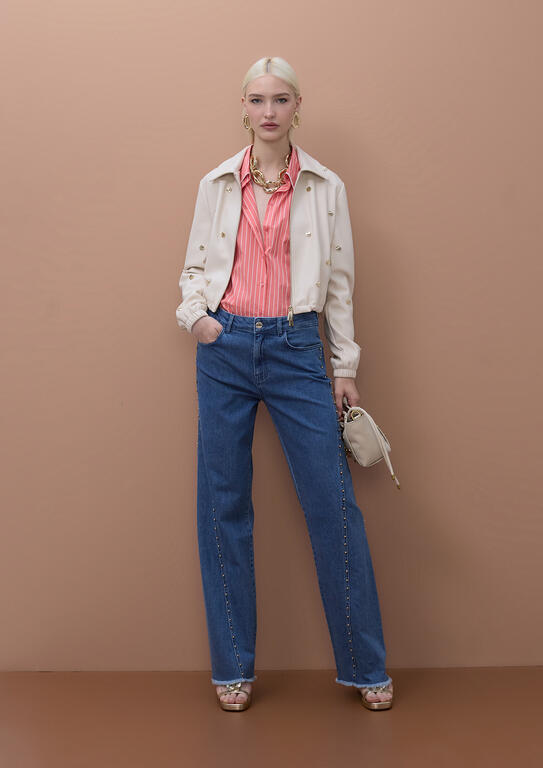 LOLA CASADEMUNT MITE CREAM STUDDED BOMBER JACKET MS2602023 126