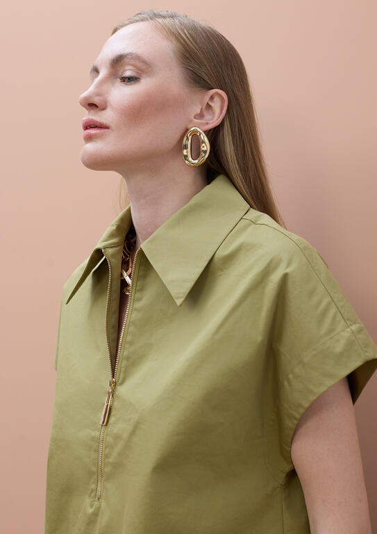 LOLA CASADEMUNT MITE KHAKI V-NECK SHIRT WITH ZIP MS2615046 126