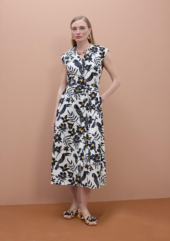 LOLA CASADEMUNT MITE BLACK CREAM LEAF PRINT POPLIN DRESS MS2616009 126