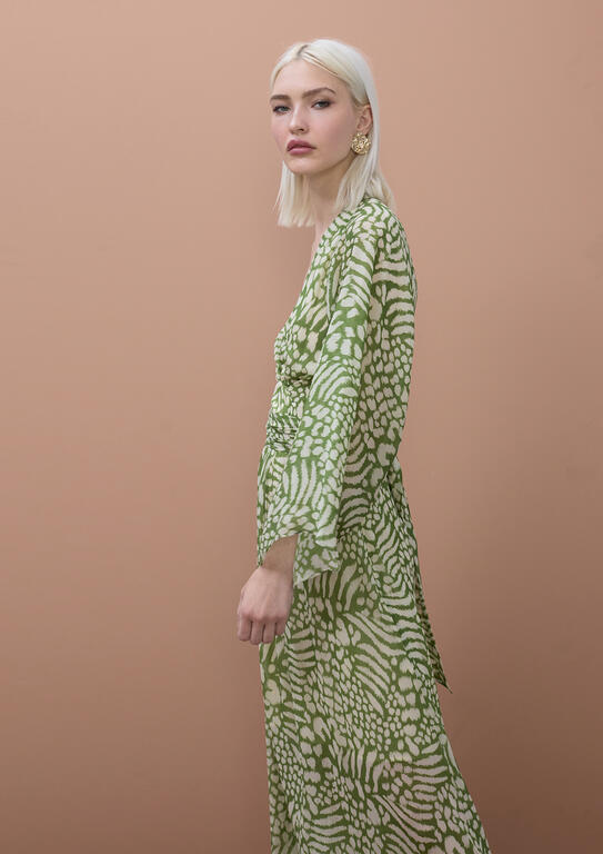 LOLA CASADEMUNT MITE GREEN GREEN PRINT CHIFFON DRESS MS2616015 126