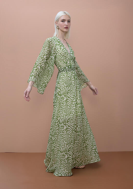 LOLA CASADEMUNT MITE GREEN GREEN PRINT CHIFFON DRESS MS2616015 126