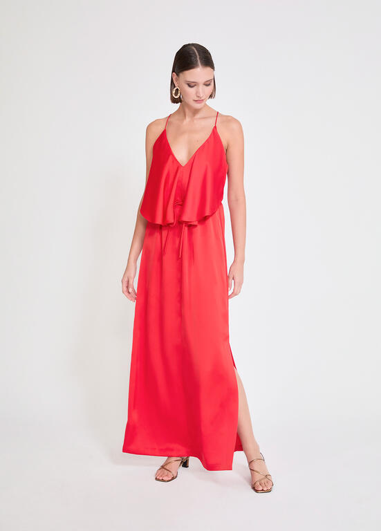 LOLA CASADEMUNT MITE RED RUFFLED V-NECK DRESS MS2616023 126