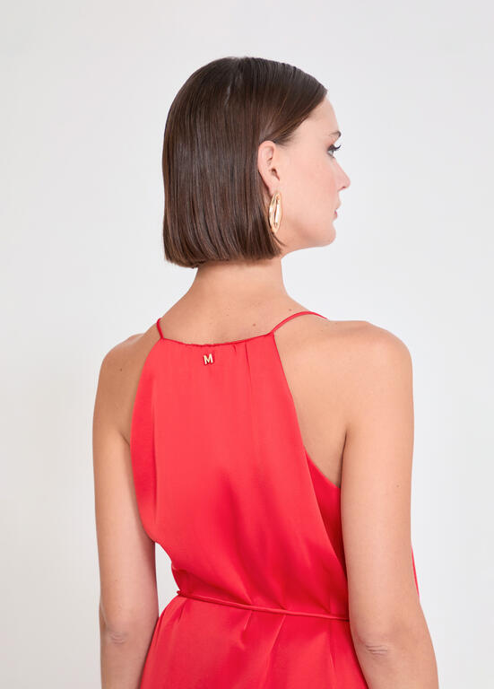 LOLA CASADEMUNT MITE RED RUFFLED V-NECK DRESS MS2616023 126