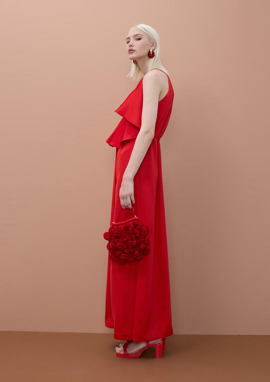 LOLA CASADEMUNT MITE RED RUFFLED V-NECK DRESS MS2616023 126