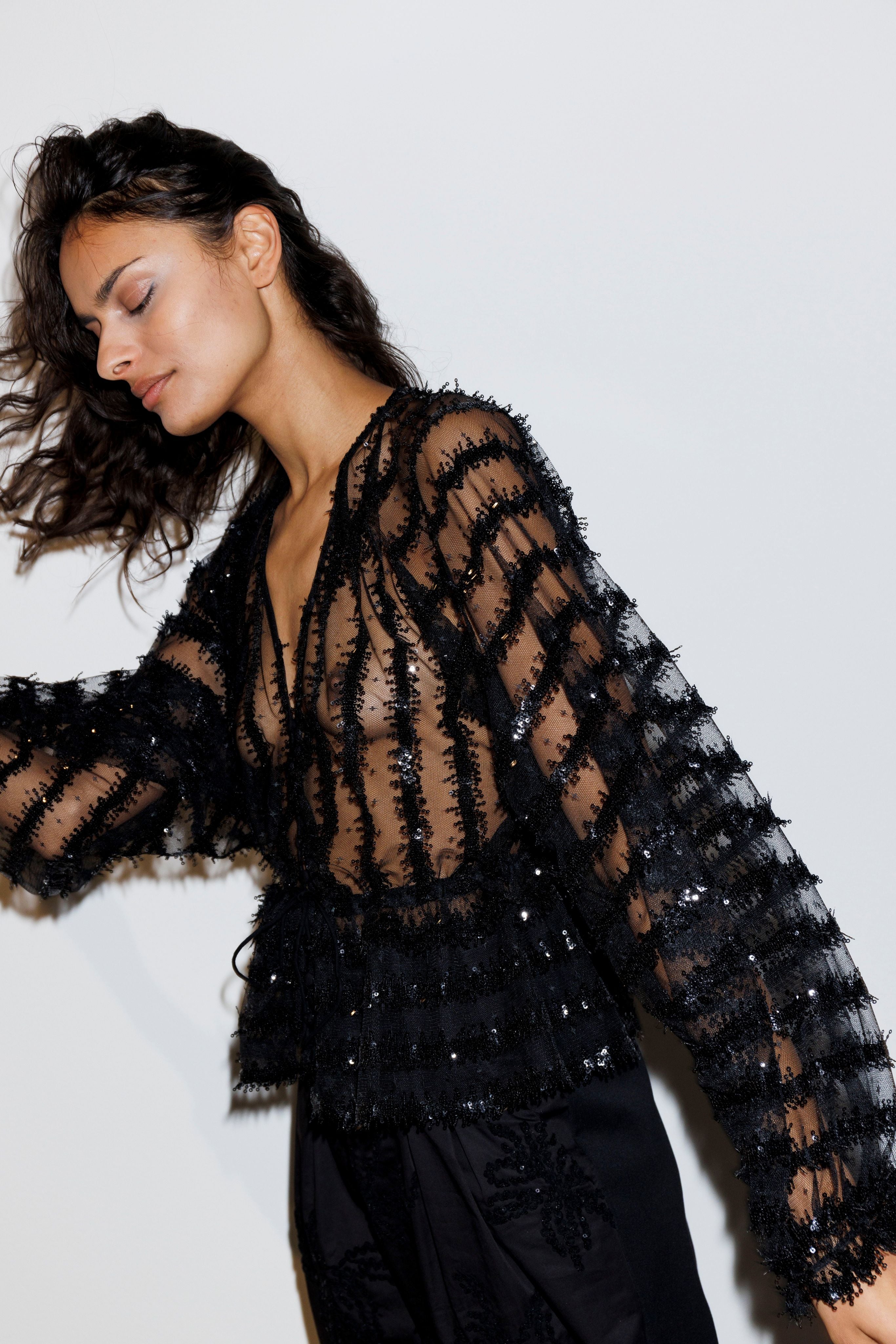 munthe black sequin blouse stocked at macbees ireland 