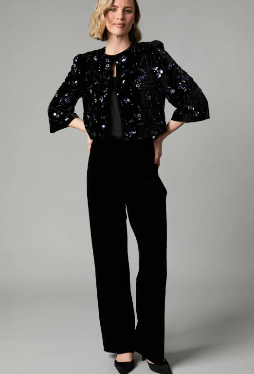 FEE G BLACK RILEY VELVET WIDE LEG TROUSER 431B/122 226