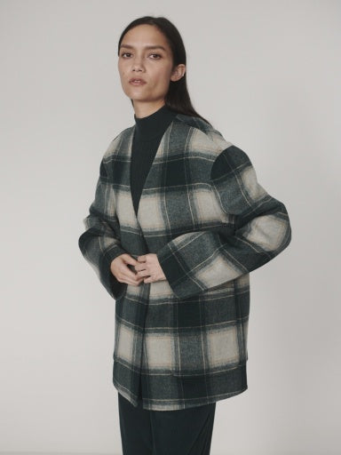 VARLEY ALDERTON GREEN CHECK SCARF COAT 226