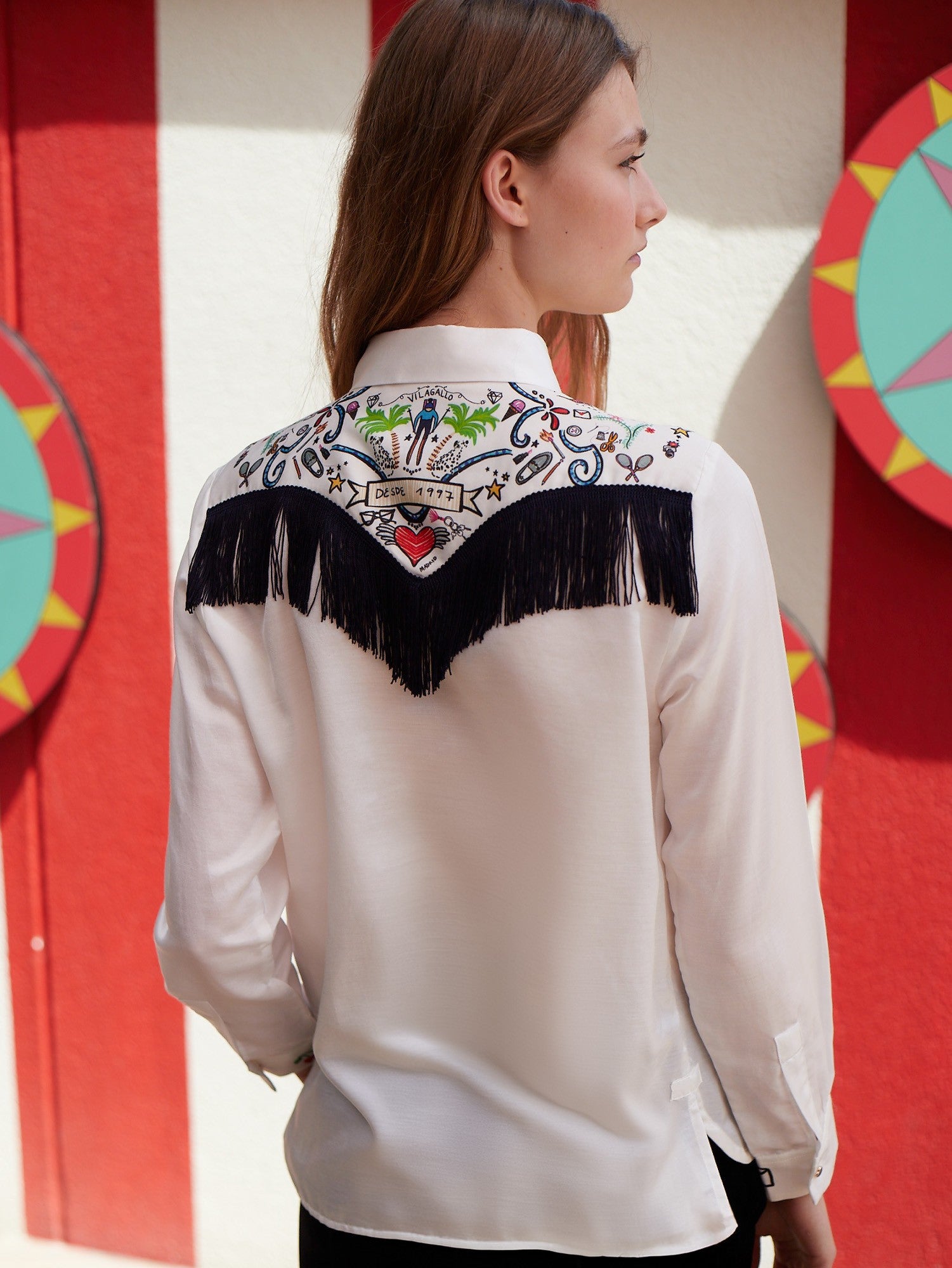 VILAGALLO CREAM FRINGE DETAIL SHIRT 31933 224