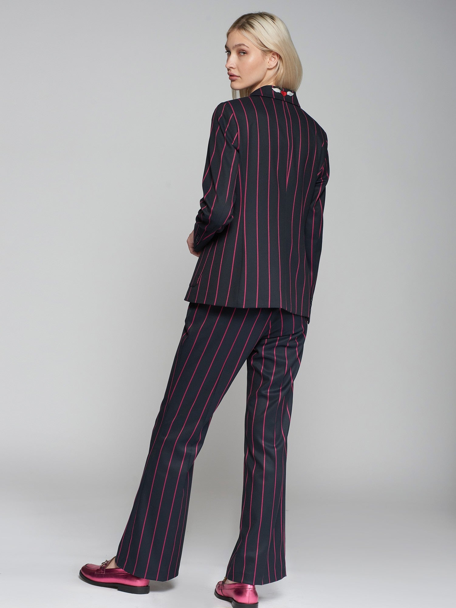 VILAGALLO NAVY PINK STRIPE WIDE LEG TROUSERS 31677 224